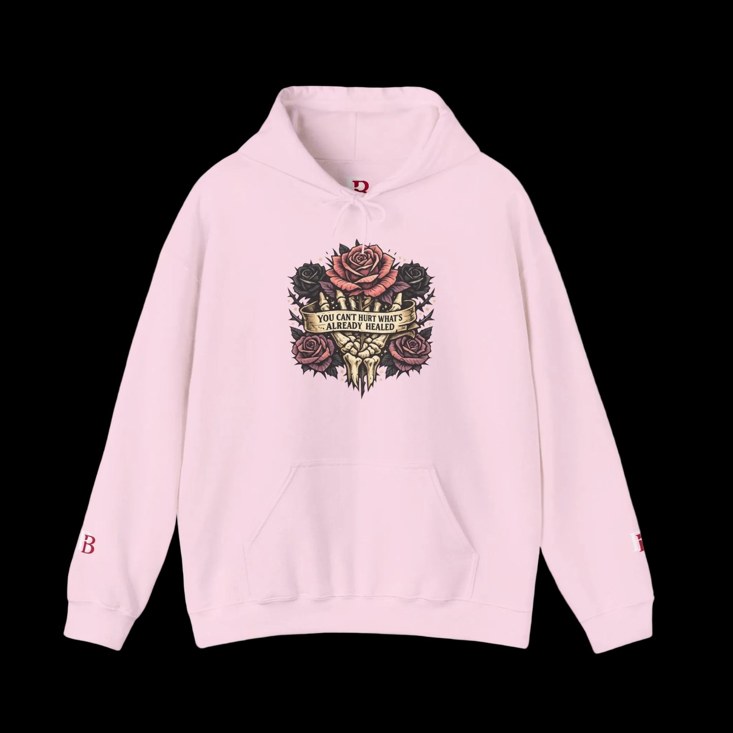 Pink hoodie with a graphic design 